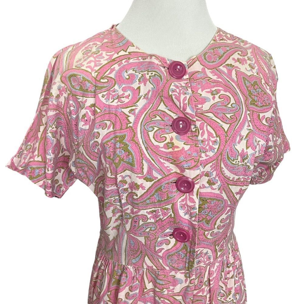 Vintage 60’s Pink Paisley Culottes Romper S - Picture 4 of 10